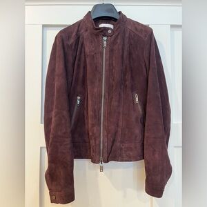 Reiss Dark Purple Suede Leather Jacket Size USA 6